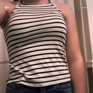 White and black striped crop top
